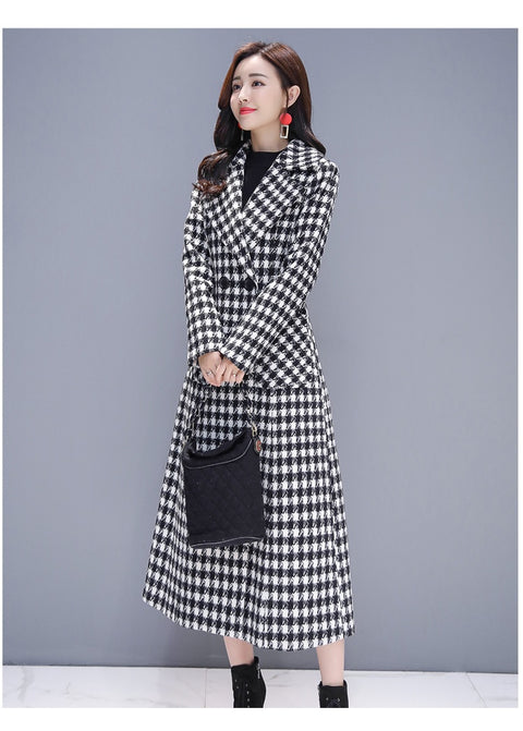 Autumn and winter fashionable houndstooth plaid Large size long coat CODE: KAR1871
