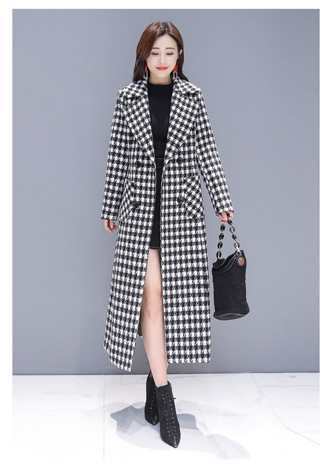 Autumn and winter fashionable houndstooth plaid Large size long coat CODE: KAR1871