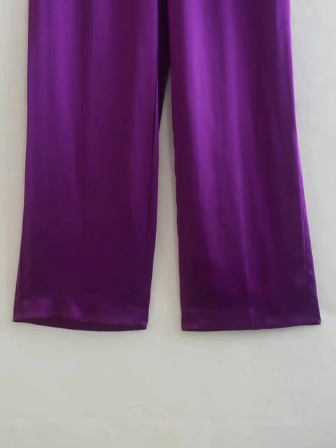 Autumn Fashion Satin Tied Blazer Pant Two Piece Set CODE: KAR1876
