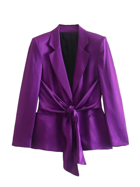 Autumn Fashion Satin Tied Blazer Pant Two Piece Set CODE: KAR1876