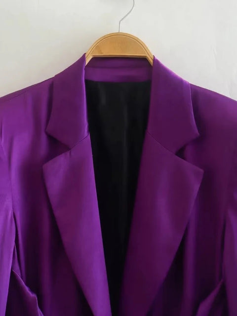 Autumn Fashion Satin Tied Blazer Pant Two Piece Set CODE: KAR1876