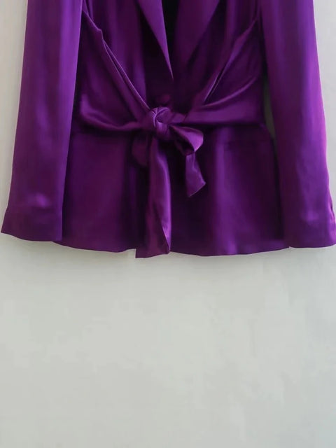 Autumn Fashion Satin Tied Blazer Pant Two Piece Set CODE: KAR1876