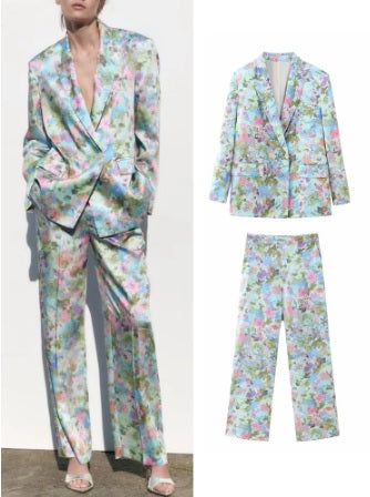 Autumn Double Breasted Jacket Casual Wide Leg Pant Set CODE: KAR1882