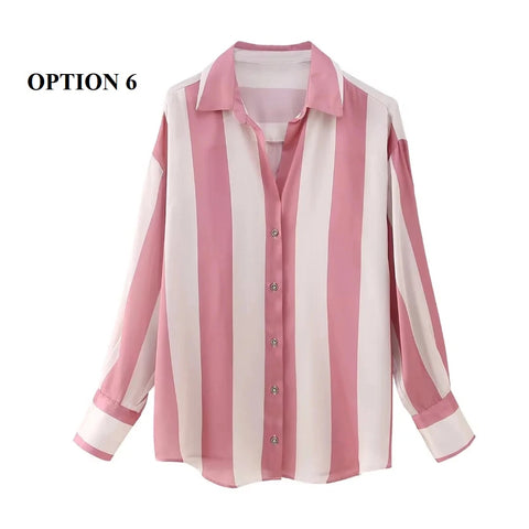 New Fashion Satin Drape Stripe Loose Long-sleeved Casual Shirt CODE: KAR1884