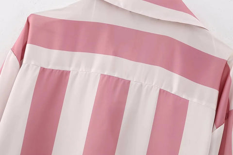New Fashion Satin Drape Stripe Loose Long-sleeved Casual Shirt CODE: KAR1884