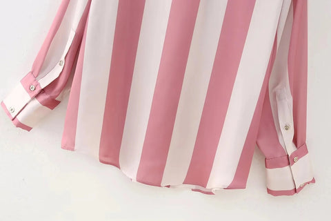New Fashion Satin Drape Stripe Loose Long-sleeved Casual Shirt CODE: KAR1884