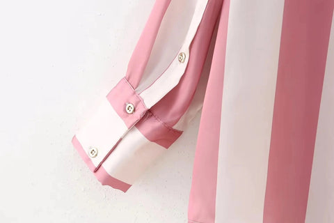 New Fashion Satin Drape Stripe Loose Long-sleeved Casual Shirt CODE: KAR1884