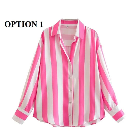 New Fashion Satin Drape Stripe Loose Long-sleeved Casual Shirt CODE: KAR1884