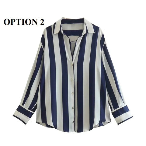 New Fashion Satin Drape Stripe Loose Long-sleeved Casual Shirt CODE: KAR1884