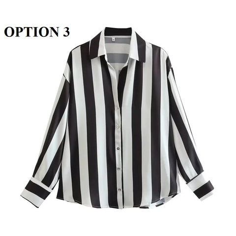 New Fashion Satin Drape Stripe Loose Long-sleeved Casual Shirt CODE: KAR1884