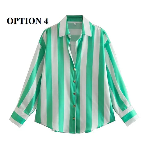 New Fashion Satin Drape Stripe Loose Long-sleeved Casual Shirt CODE: KAR1884