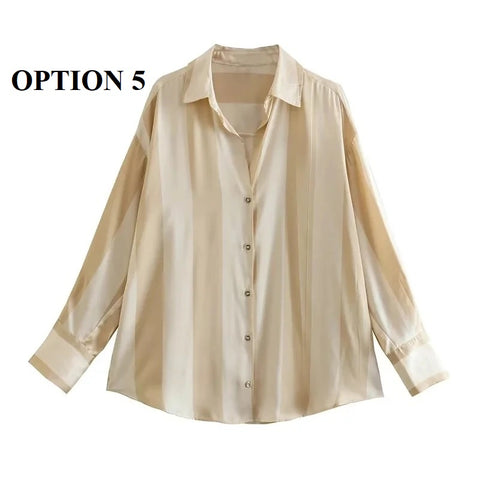 New Fashion Satin Drape Stripe Loose Long-sleeved Casual Shirt CODE: KAR1884