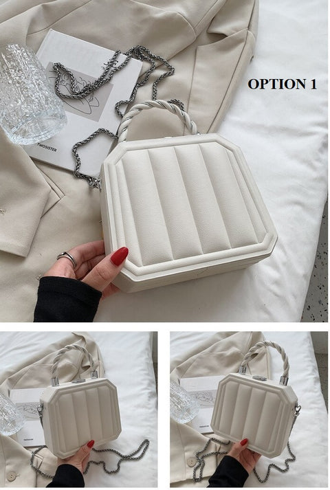 New Fashion Chain Mini Totes Striped Box Shape Purses CODE: KAR1885