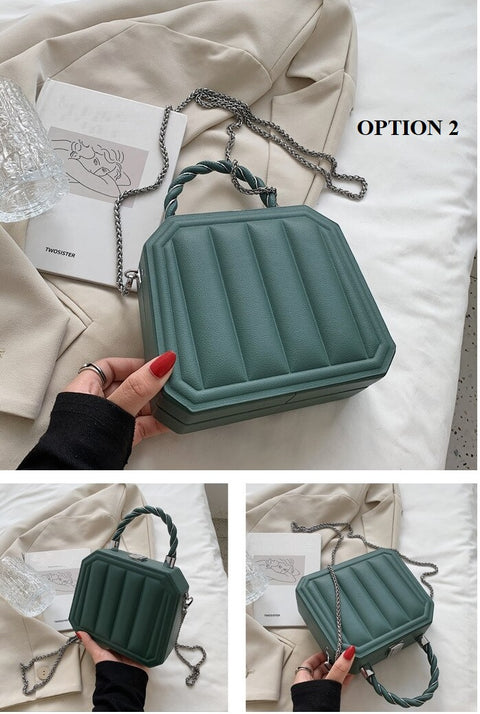 New Fashion Chain Mini Totes Striped Box Shape Purses CODE: KAR1885