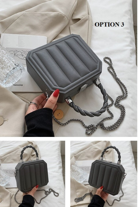 New Fashion Chain Mini Totes Striped Box Shape Purses CODE: KAR1885