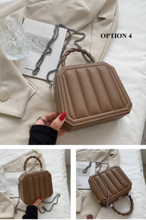 New Fashion Chain Mini Totes Striped Box Shape Purses CODE: KAR1885