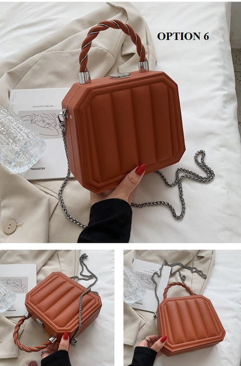 New Fashion Chain Mini Totes Striped Box Shape Purses CODE: KAR1885