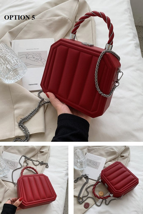 New Fashion Chain Mini Totes Striped Box Shape Purses CODE: KAR1885