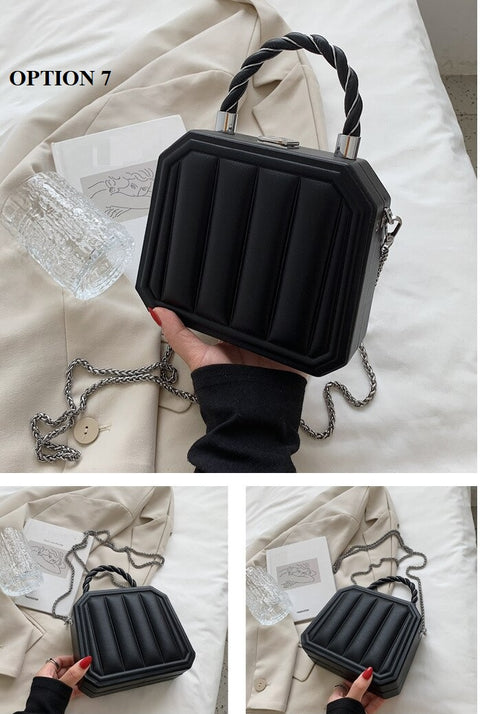 New Fashion Chain Mini Totes Striped Box Shape Purses CODE: KAR1885