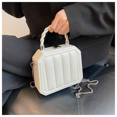 New Fashion Chain Mini Totes Striped Box Shape Purses CODE: KAR1885