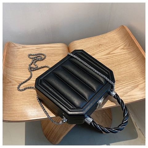 New Fashion Chain Mini Totes Striped Box Shape Purses CODE: KAR1885