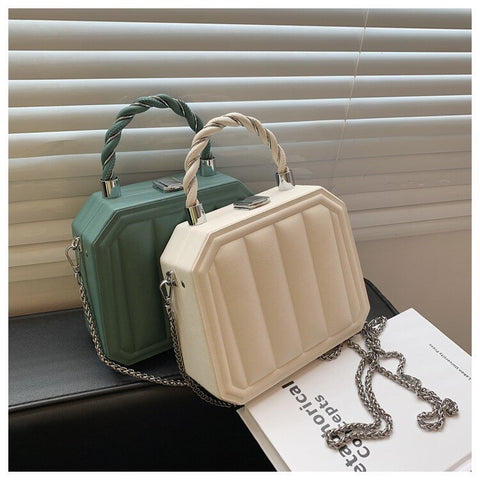 New Fashion Chain Mini Totes Striped Box Shape Purses CODE: KAR1885