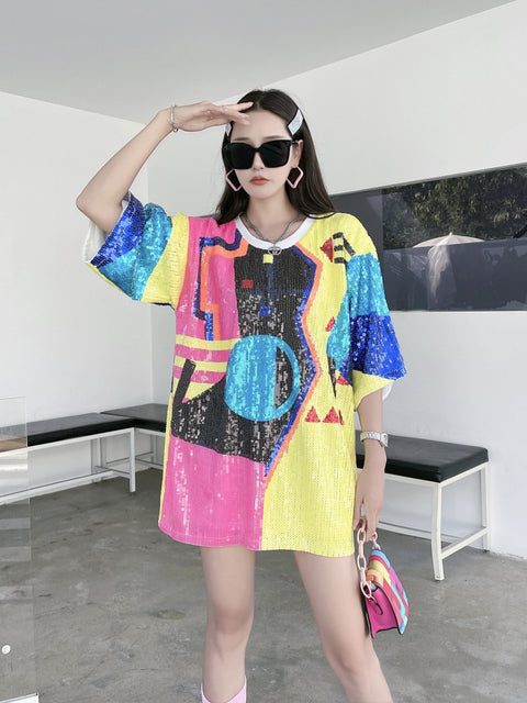Geometric Figure Design Short Sleeved Large Size T Shirt CODE: KAR1889