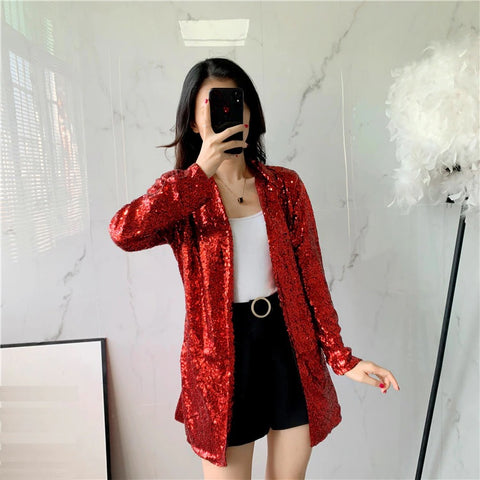 New Design Notched Collar Fashion Sequined Coat CODE: KAR1890