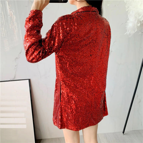 New Design Notched Collar Fashion Sequined Coat CODE: KAR1890