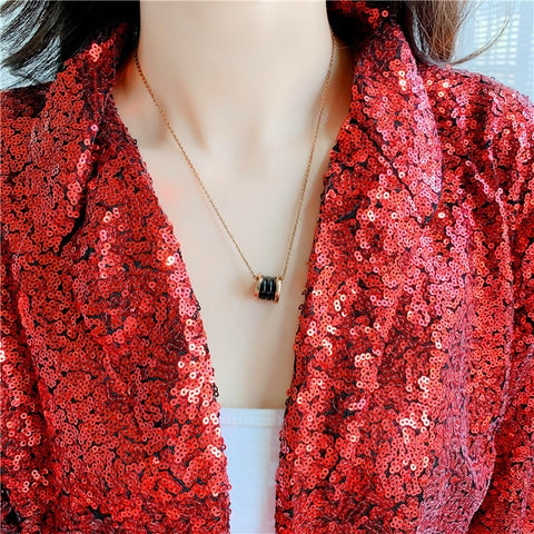 New Design Notched Collar Fashion Sequined Coat CODE: KAR1890