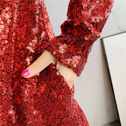 New Design Notched Collar Fashion Sequined Coat CODE: KAR1890