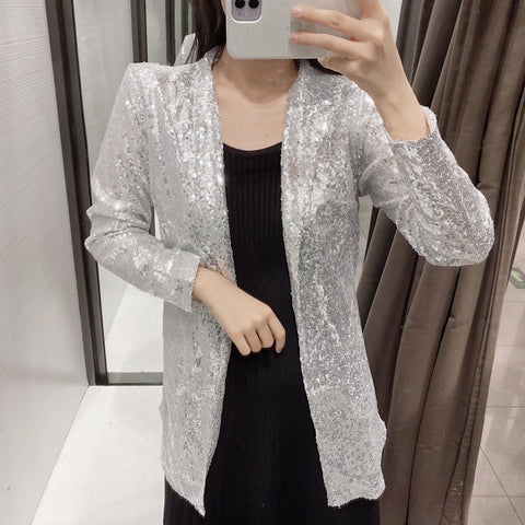 New Design Notched Collar Fashion Sequined Coat CODE: KAR1890