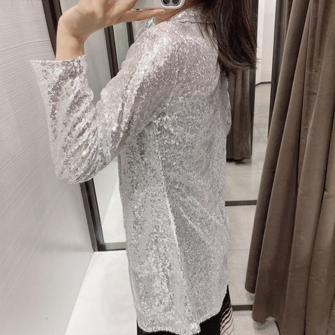 New Design Notched Collar Fashion Sequined Coat CODE: KAR1890