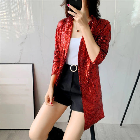 New Design Notched Collar Fashion Sequined Coat CODE: KAR1890