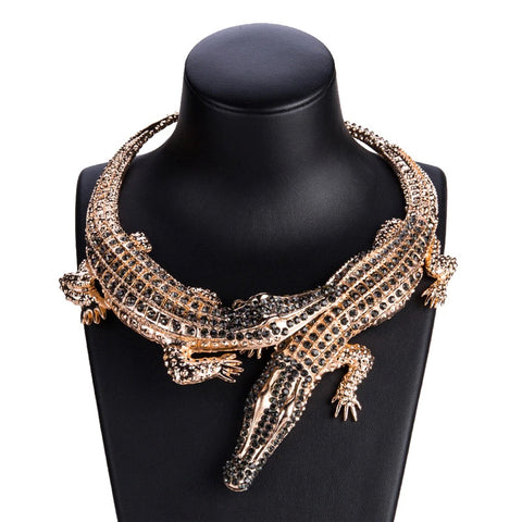 New Design Exaggerated Punk Full Crystal Crocodile Necklace CODE: KAR1896