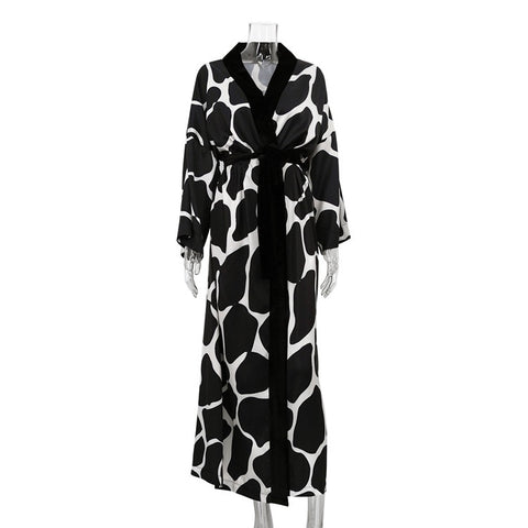 Sexy Printing Dairy Cattle Robe Long Sleeve V Neck Kimono Cardigan Loose Dress CODE: KAR1899