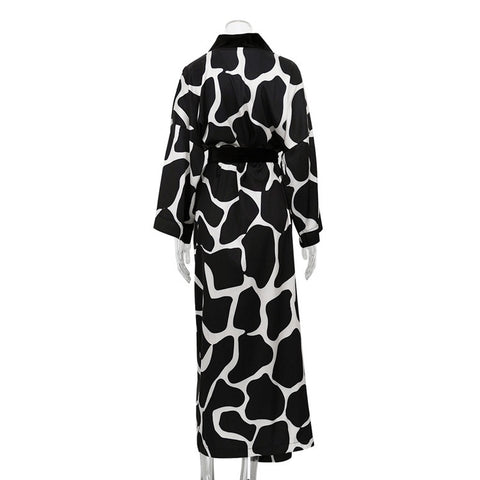 Sexy Printing Dairy Cattle Robe Long Sleeve V Neck Kimono Cardigan Loose Dress CODE: KAR1899