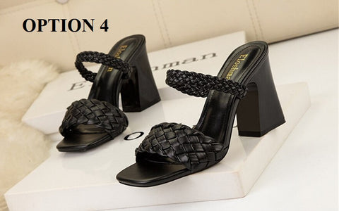 Summer Casual Fashion Weave  Square Toe Thick Heel CODE: KAR1908
