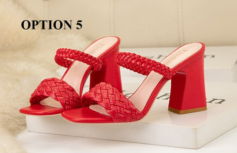 Summer Casual Fashion Weave  Square Toe Thick Heel CODE: KAR1908