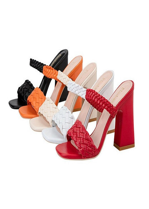 Summer Casual Fashion Weave  Square Toe Thick Heel CODE: KAR1908