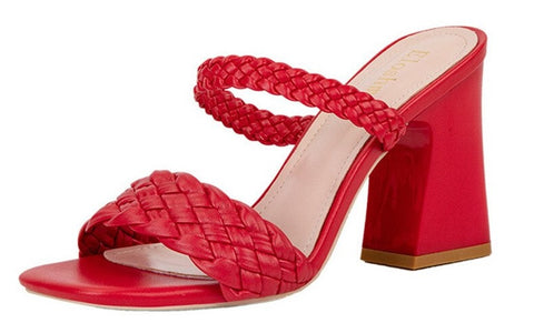 Summer Casual Fashion Weave  Square Toe Thick Heel CODE: KAR1908