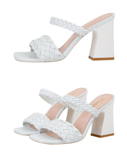 Summer Casual Fashion Weave  Square Toe Thick Heel CODE: KAR1908