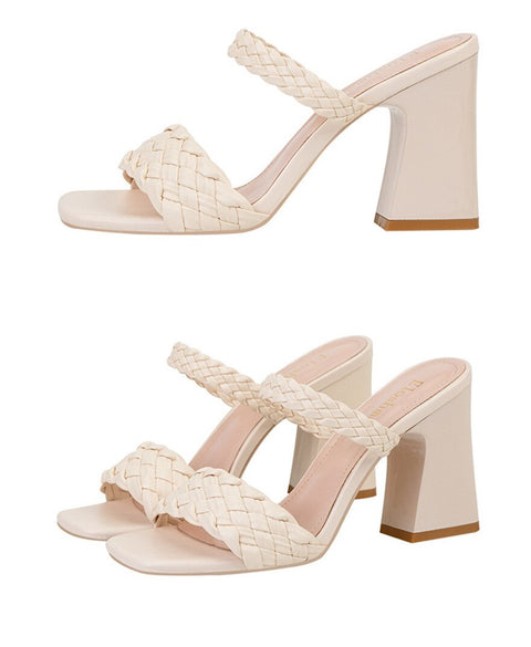 Summer Casual Fashion Weave  Square Toe Thick Heel CODE: KAR1908