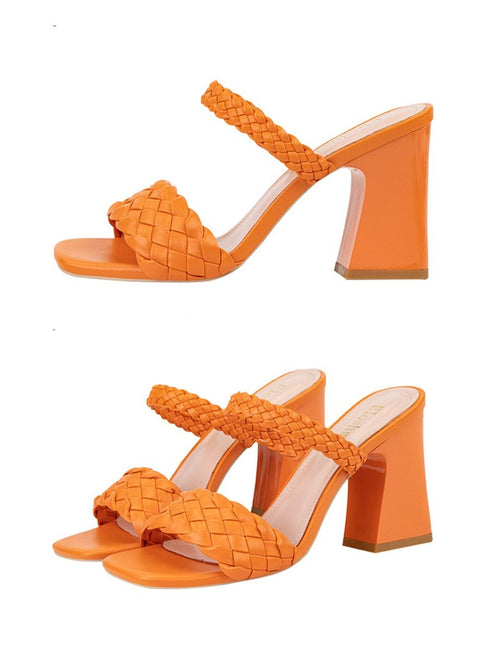 Summer Casual Fashion Weave  Square Toe Thick Heel CODE: KAR1908