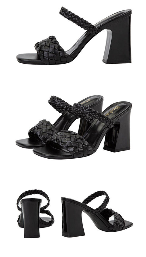 Summer Casual Fashion Weave  Square Toe Thick Heel CODE: KAR1908