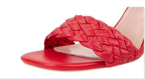 Summer Casual Fashion Weave  Square Toe Thick Heel CODE: KAR1908