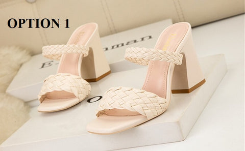 Summer Casual Fashion Weave  Square Toe Thick Heel CODE: KAR1908