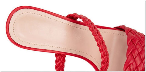 Summer Casual Fashion Weave  Square Toe Thick Heel CODE: KAR1908