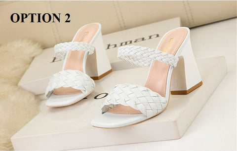 Summer Casual Fashion Weave  Square Toe Thick Heel CODE: KAR1908