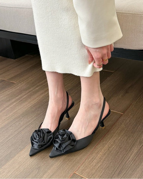 New Fashion Brand Flower Slingbacks Thin High Heels Pointed Toe  Sandals CODE: KAR1912